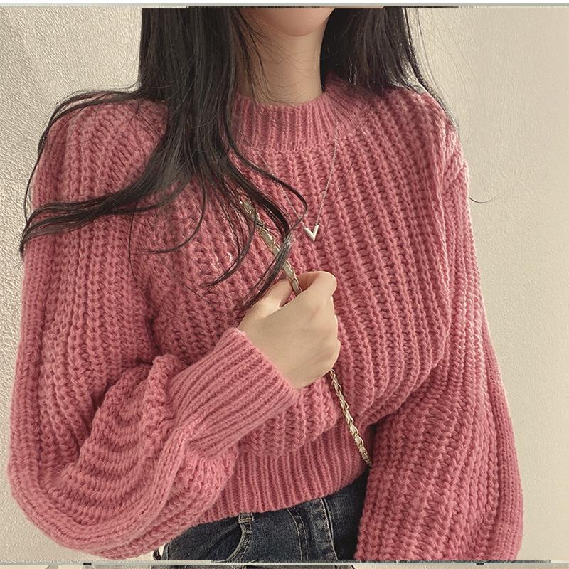 

Женский повседневный пуловер: Осенне-зимний свитер-топ с рыхлой вязкой для внутреннего слоя S розовый