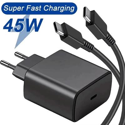 شاحن USB C بقوة 45 واط شاحن فائق السرعة كابل من النوع C لهاتف Samsung Galaxy S22 S23 Ultra Note 20 محول شاحن هاتف للشحن السريع