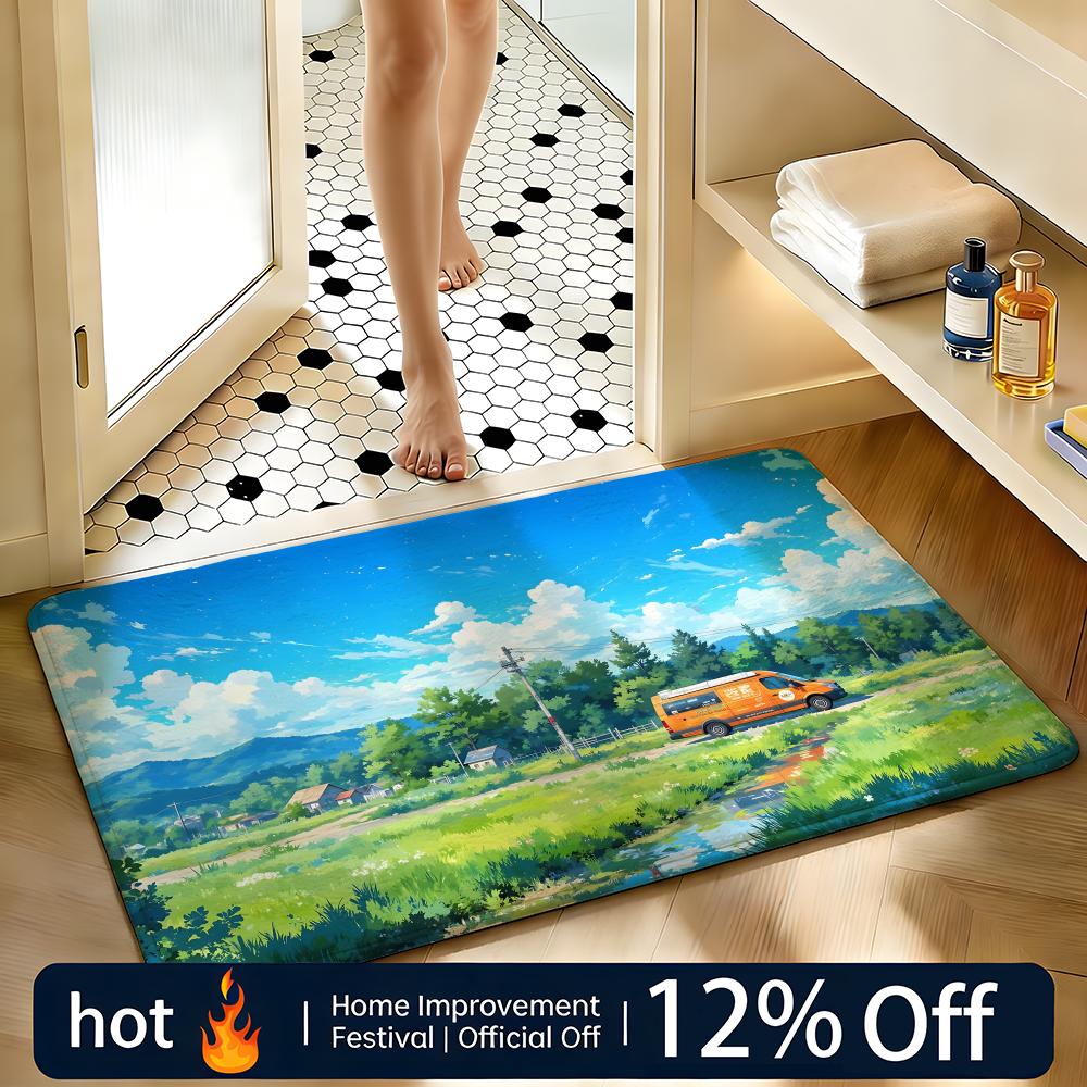 Soft Absorbent Non-Slip Rug Art Landscape Floor Mat Home Decor Doormat Bedroom Floor Mat Shower Carpet