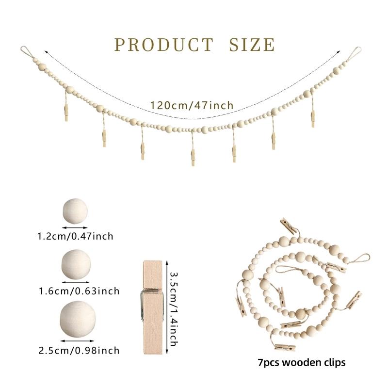 

Настенный фотодисплей с деревянными бусинами, гирлянда, фотохранилище, кисточка, настенный декор, держатель для фотографий, семейный декор в деревенском стиле