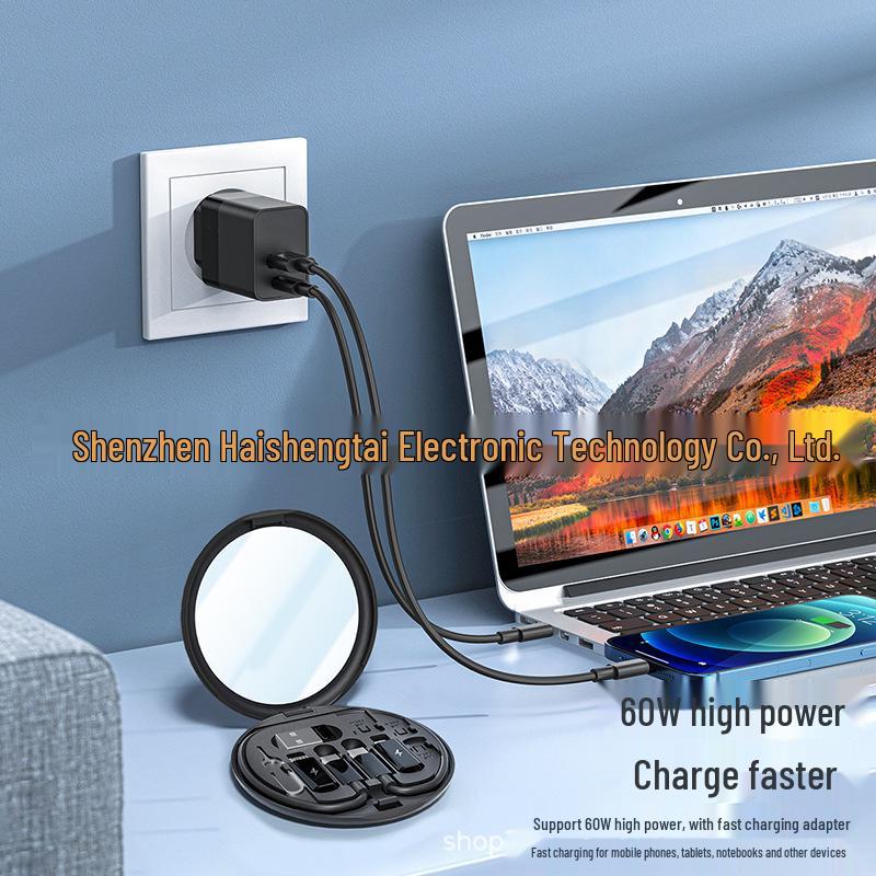 5-in-1 Portable Multi-Functional Data Cable Storage Box with 60W Fast Charging for Lightning, Android, and USB Devices