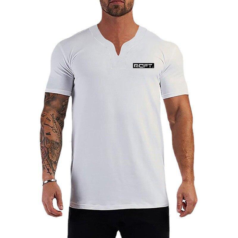 Muscleguys Tricouri grafice, cu decolteu în V, pentru antrenament fitness, respirabile, cu mânecă scurtă