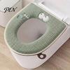 Hygienic Toilet Seat Lifter Zippered Cover with Handle, Warm Soft Jacquard Suede Cushion Mat, Cartoon Pattern Washable Bathroom Pad for Most Standard