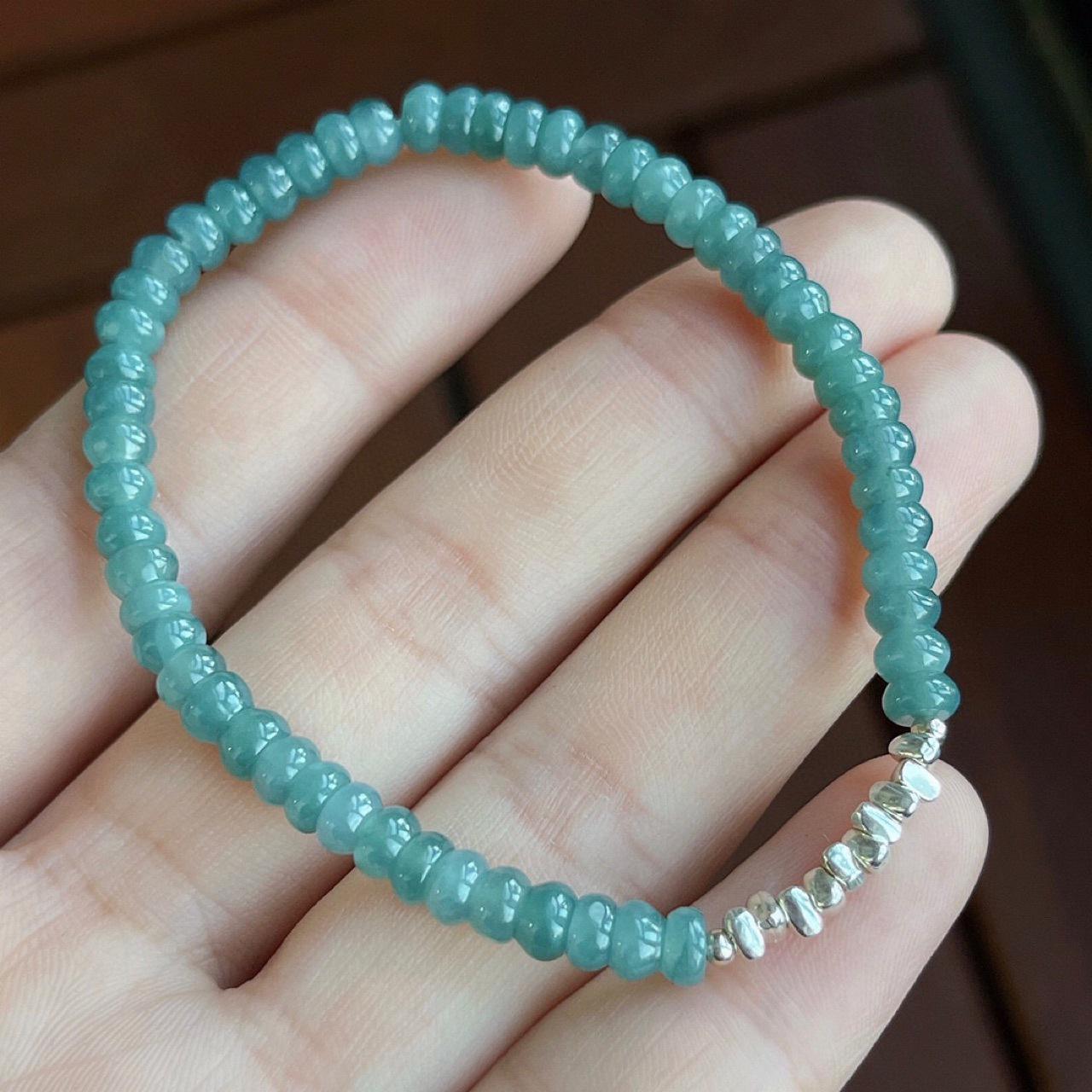 Natural A-grade Blue Water Jade Bracelet with 925 Sterling Silver in a Fresh, Simple Style. One Size