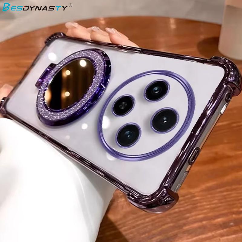Luxury Glitter Mirror Holder Case For Redmi Note 14 Pro Plus 14C 13C 12C for POCO F7 X7 X6 Pro Shockproof Stand Soft Cover