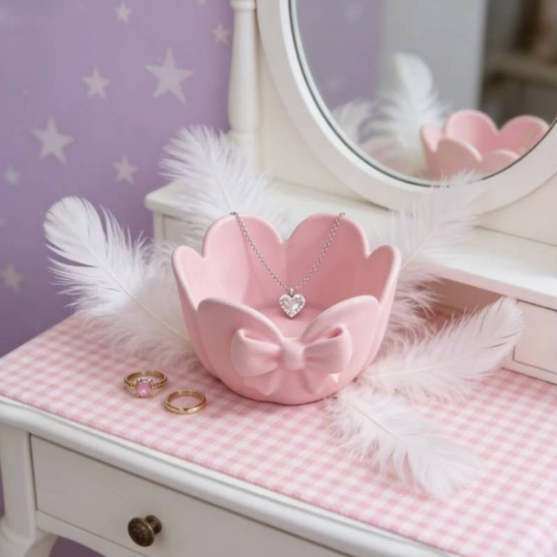 1pc Pink Bow-Shaped Storage Tray, 3D Printed Bow-Shaped Jewelry Storage Tray, Home Decoration, Girly Style Storage Box