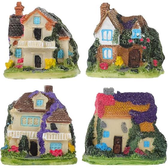 DOITOOL Gingerbread House 4pcs Miniature Houses Mini Fairy Cottage House for Garden Patio Micro Landscape Bonsai Decoration Miniature Garden House Medium