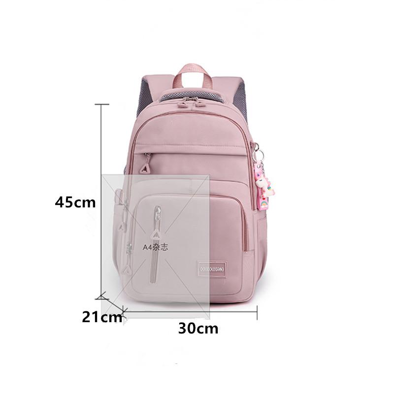 Girls School Bag With Pendant Nylon Backpack Travel Rucksack Multi Pockets Waterproof Casual Simple Style Schoolbag For Teenager