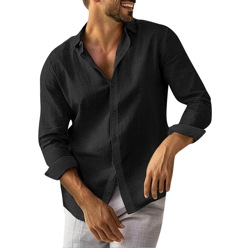 Designové Jaro Léto Pánské Neformální Bavlna Len Jednobarevné Košile s dlouhým rukávem Košile s volným stojáčkem