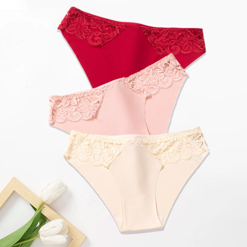 3Pcs/Set Lace Woman Panties Silk New Female Underwear for Woman Seamless Solid Lingerie Panties 3Pcs Free Shipping