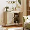 Kitchen Sideboard, Storage Cabinet with Double Doors and 2 Levels, Cane Front 80 x 38 x 79 cm Natural Wood Effect