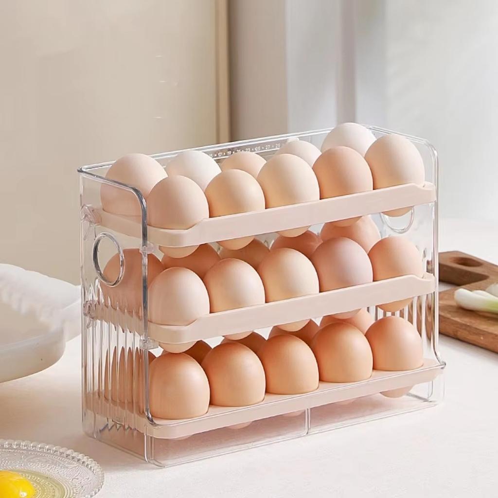 Egg Storage Container for Refrigerator Side Door with Automatic Flip Cover and Multi-layer Design for Kitchen Organization and Freshness Maintenance