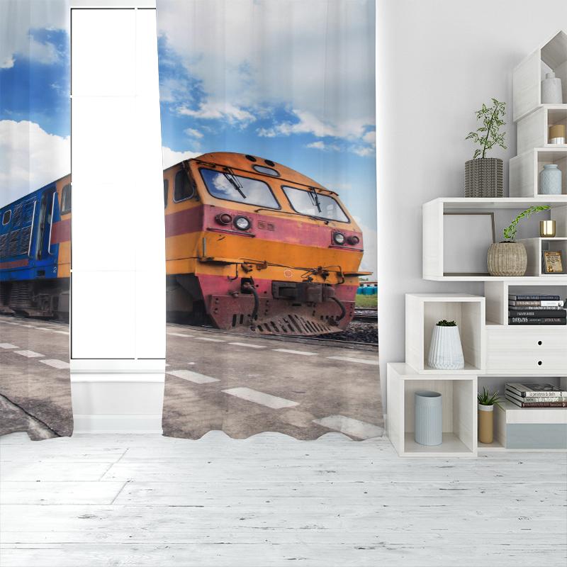 Tåg under blå himmel - HD-tryckta gardiner - Polyester - Lämpliga för sovrum, vardagsrum, arbetsrum (anpassningsbar)