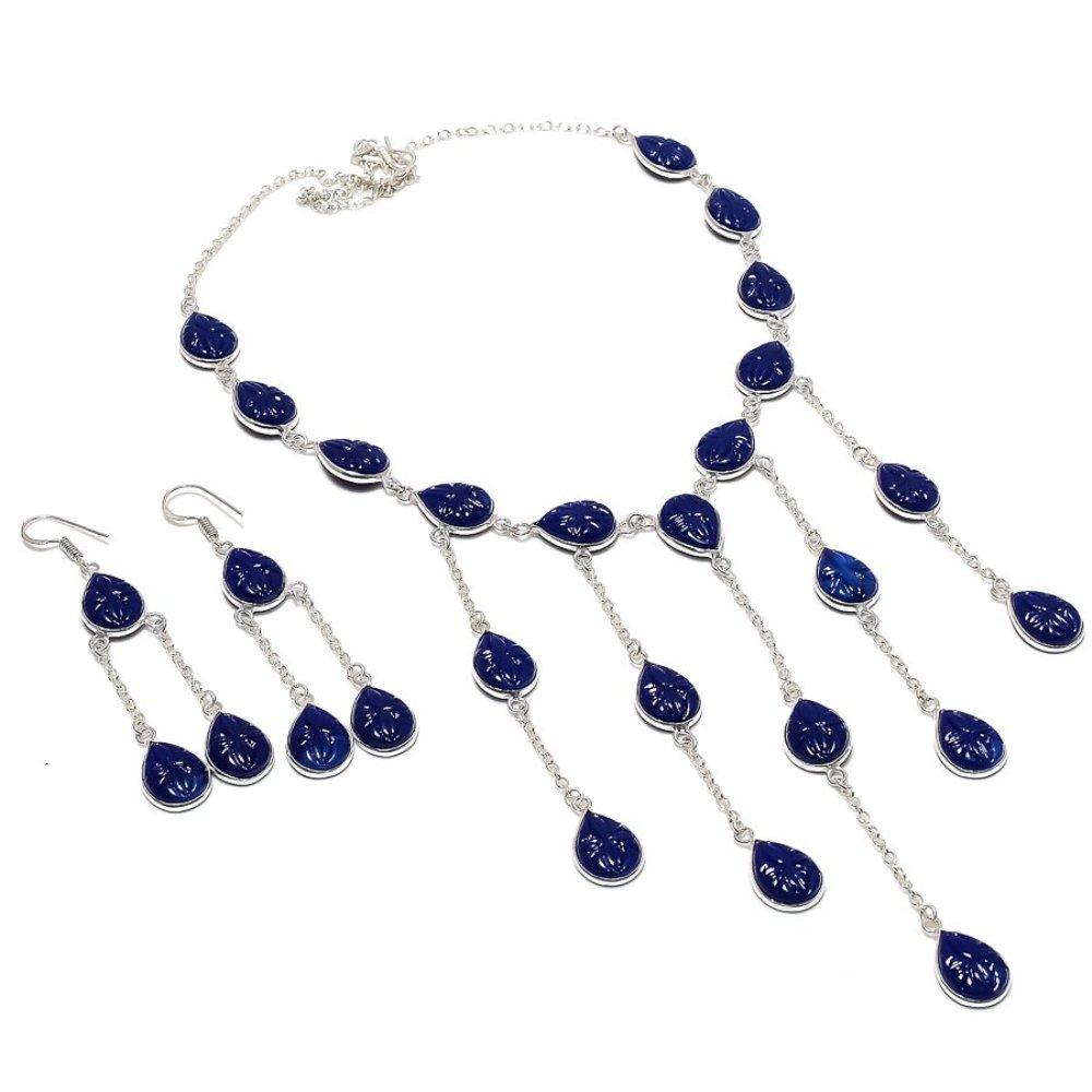 Blauer Onyx Edelstein Handgefertigtes 925 Sterling Silber Schmuckset R5a95