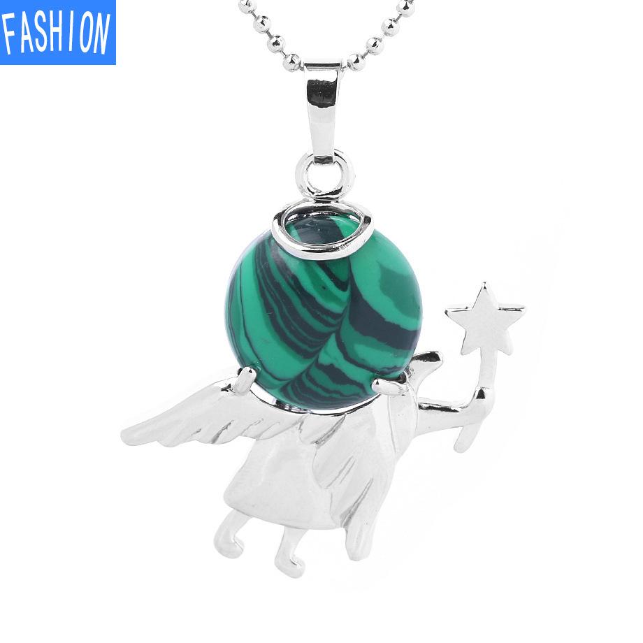 Náhrdelník s přívěskem anděl vílí hůl Přírodní kámen Crystal Polodrahokam vykládaný náhrdelník 19 barev