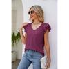 Solid Color V-neck Short-Sleeve T-shirt Solid Color and V-neck Pleated Short Sleeves T-shirt Women
