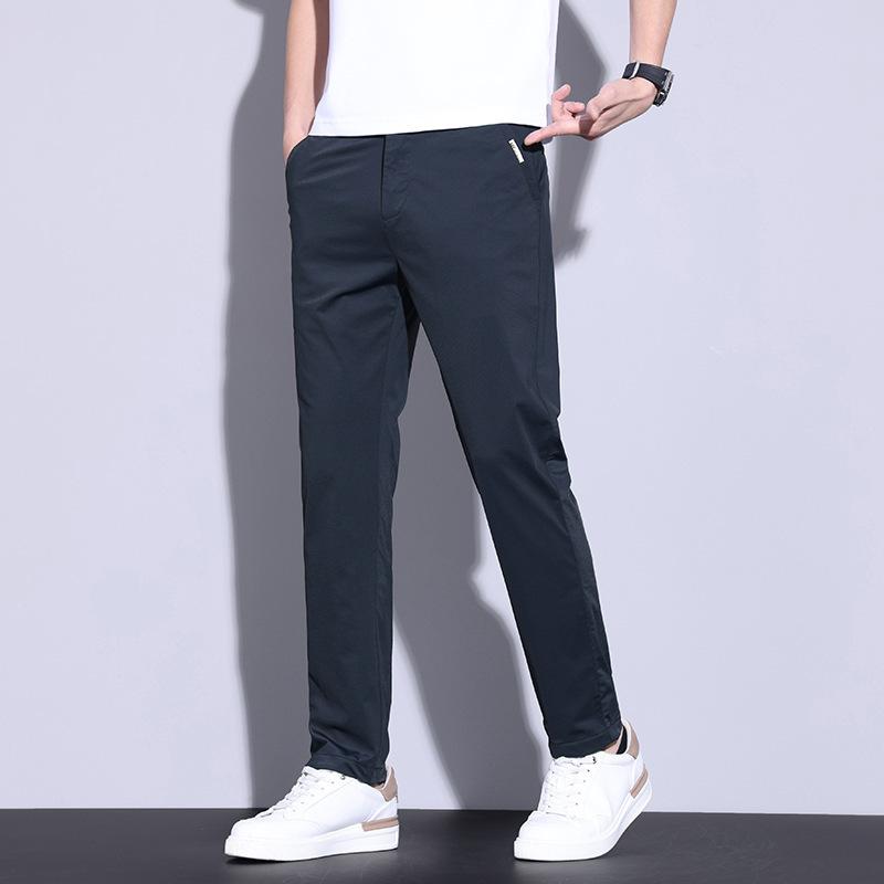Summer Ice Silk Thin Men's Casual Pants High Elastic Breathable Slim Straight Ice Silk Pants Men