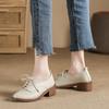 Med-High Heels Oxford Shoes Woman Lace-Up Sneakers Solid Leather Brogues Ladies All Match Loafers Office Dress Flats Women