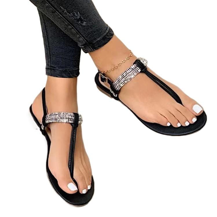 fashion 2024 Summer New Fashion Rhinestone Decorated Casual Open-toed Shoes Comfortable Flat Women's Sandals  designer sandals