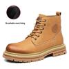 Men's British-Style Yellow Winter Boots - Thickened Velvet Lining, Martin Design, Trendy Desert Workwear, Cotton Shoes.