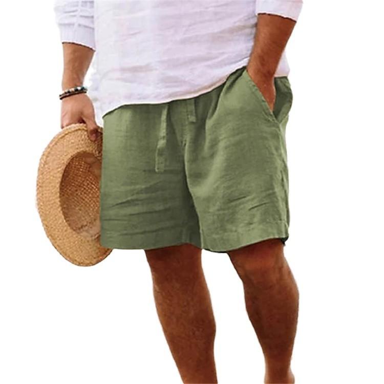 Men's Cotton-Linen Blend Summer Shorts with Drawstring Waistband, Straight Leg, Solid Colour, Comfortable and Breathable for Daily Wear and Beach Use