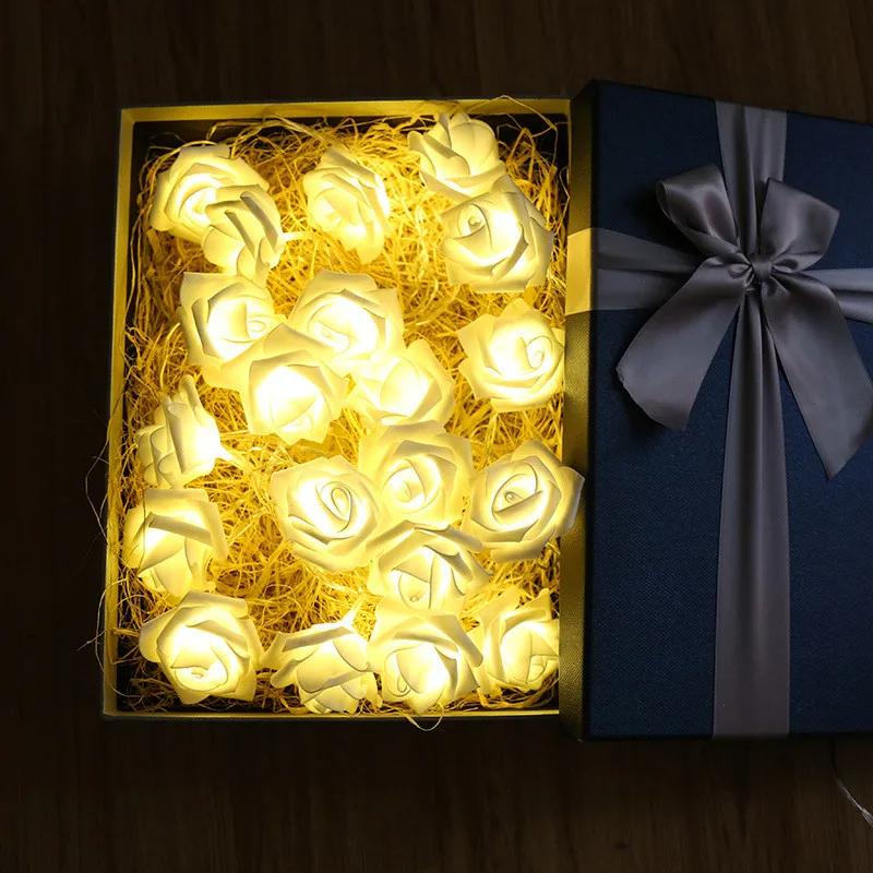 6M 40LED Rose Flower String Lights Battery Operated Foam Rose Fairy Garland Light for Home Bedroom Wedding Valentine's Day