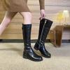 Washed horse leather side zipper increased by 5cm thick heel but knee medium and high boots for women, leather retro knight boots for women