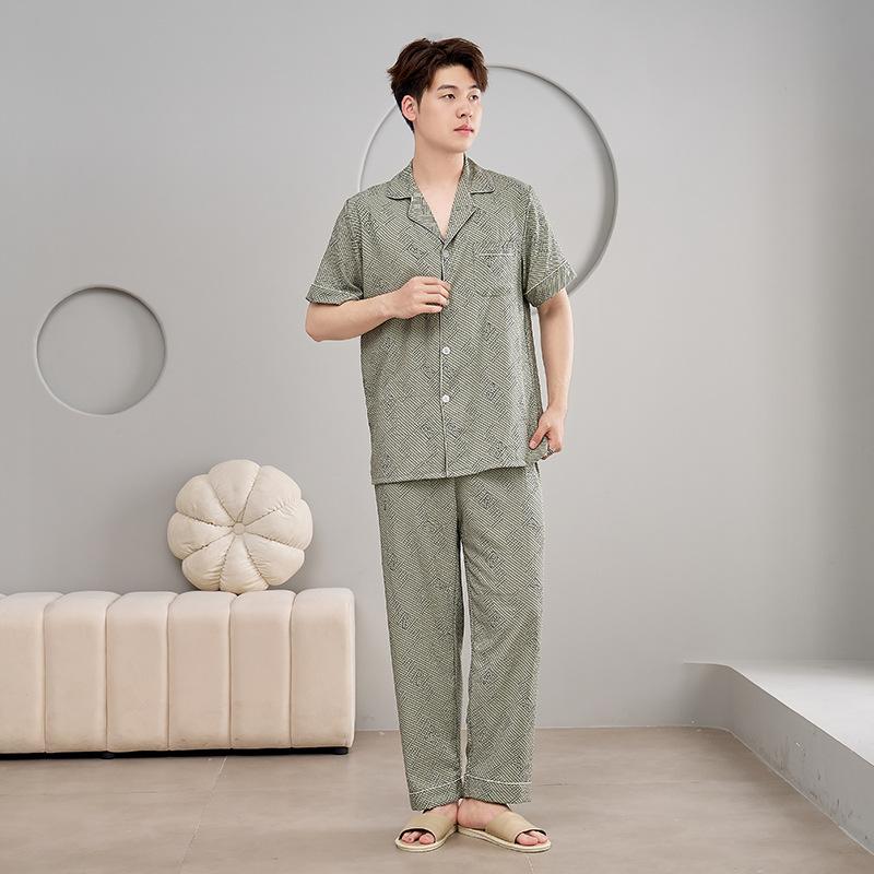 1011 New Cloud Cotton Men's Pajamas Short-sleeved Trousers High-end Soft and Comfortable Can Be Worn Outside Loungewear Suit