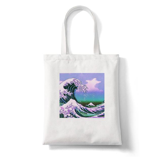 Women Shopper The Great Wave Kanagawa Printed Tote Bag High Capacity Harajuku Handbag Girl Shoulder Shopping Bag Lady Canvas Bag