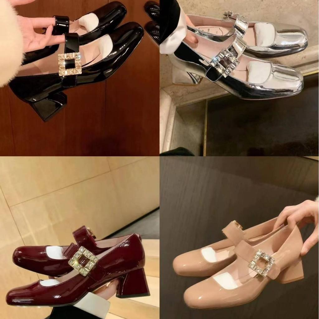 Yan Shun~ Su Yinyin Diner Gastvrouw~ Strass Vierkante Gesp Met Dikke Hak Mary Jane Schoenen Dames Enkele