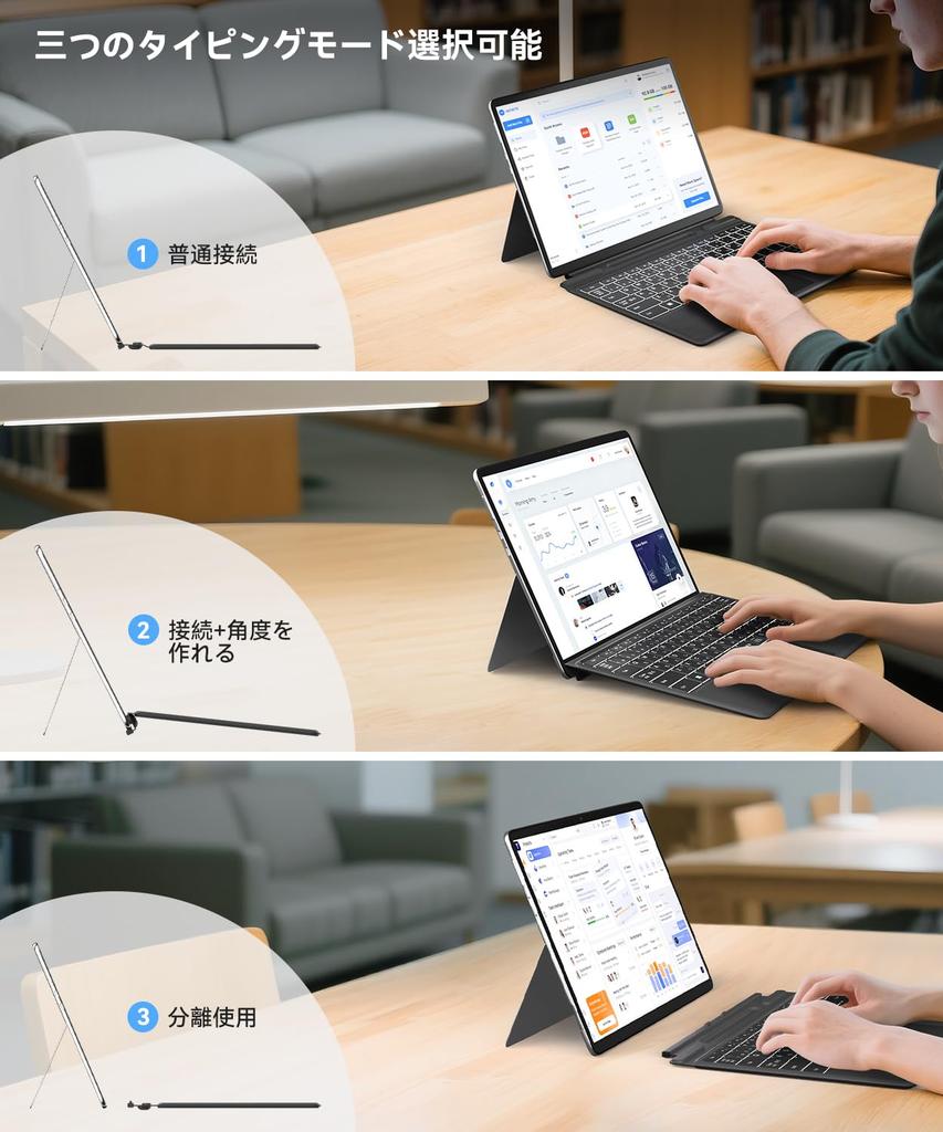 Omikamo Surface Pro Keyboard, Compatible with Surface Pro 8/9/10/X/11, JIS Standard Japanese Layout, Bluetooth 5.3, with Trackpad, 2 Pen Storage Slots