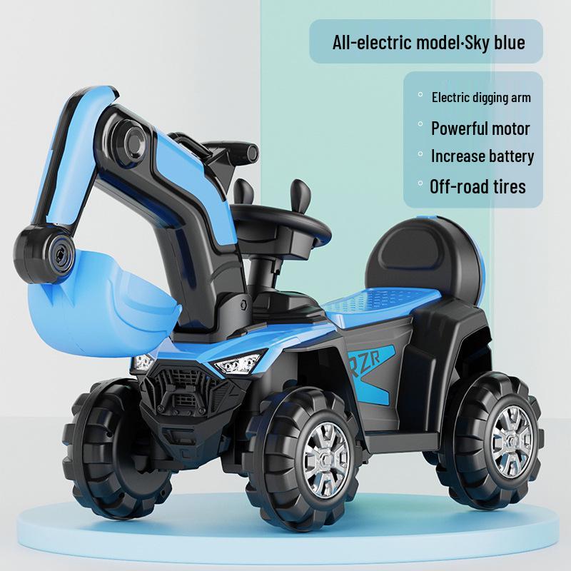 Excavator electric pentru copii: Jucărie de inginerie cu pedale mari cu 4 roți și muzică