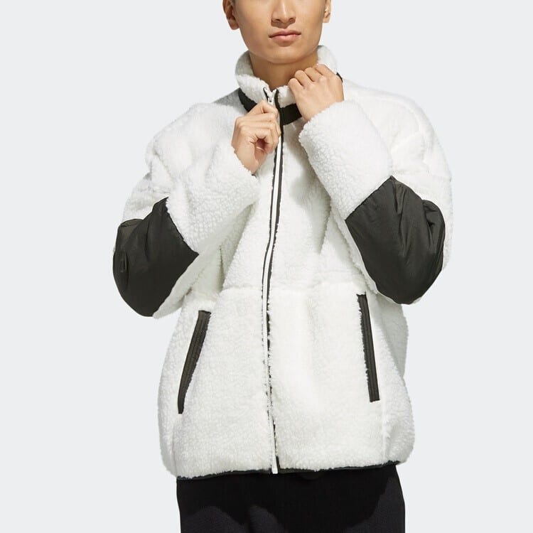 adidas Velvet Jackets Men's White Stand Collar Thickened ED1922
