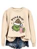 Women's Fashionable Leopard Print Christmas Sweatshirt with Grinchy Hat Design