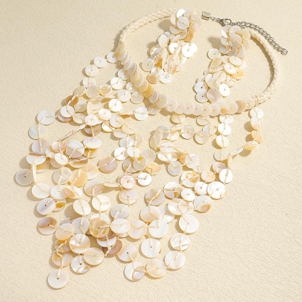 Trendy Shell Tassel Necklace Earrings Set For Women Bohemia Handmade Rope Chain Jewelry Set Summer Holiday Beach Accessory