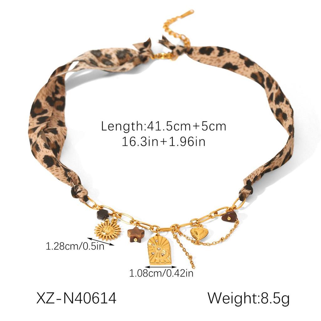 Women's Luxury Leopard Print Silk Scarf & Non-Fading Titanium Steel Bracelet