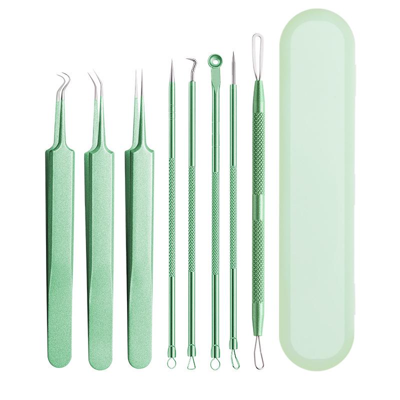 Grünes 8-teiliges Mitesserentferner-Set: Akne-Nadeln & Mitesserentferner für den Salongebrauch