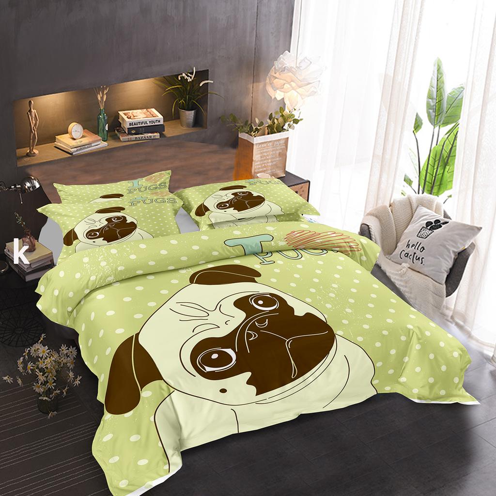 Mops Bettbezug King Queen Größe Lustiges Haustier Welpe Bettwäsche Set Für Kinder Teenager Erwachsene Tier Niedlicher Ausdruck 2/3tlg. Bettdeckenbezug