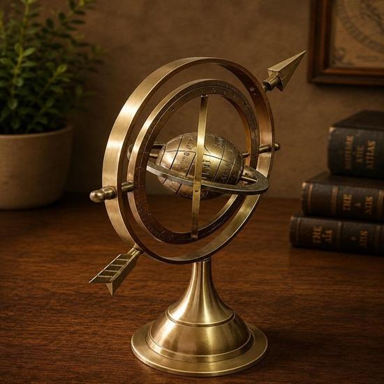 Messing Armillarsphäre Dekor, Nautischer Himmelskugel, Astronomie Skulptur, Antikes Schreibtisch Dekor, Arbeitszimmer Akzent