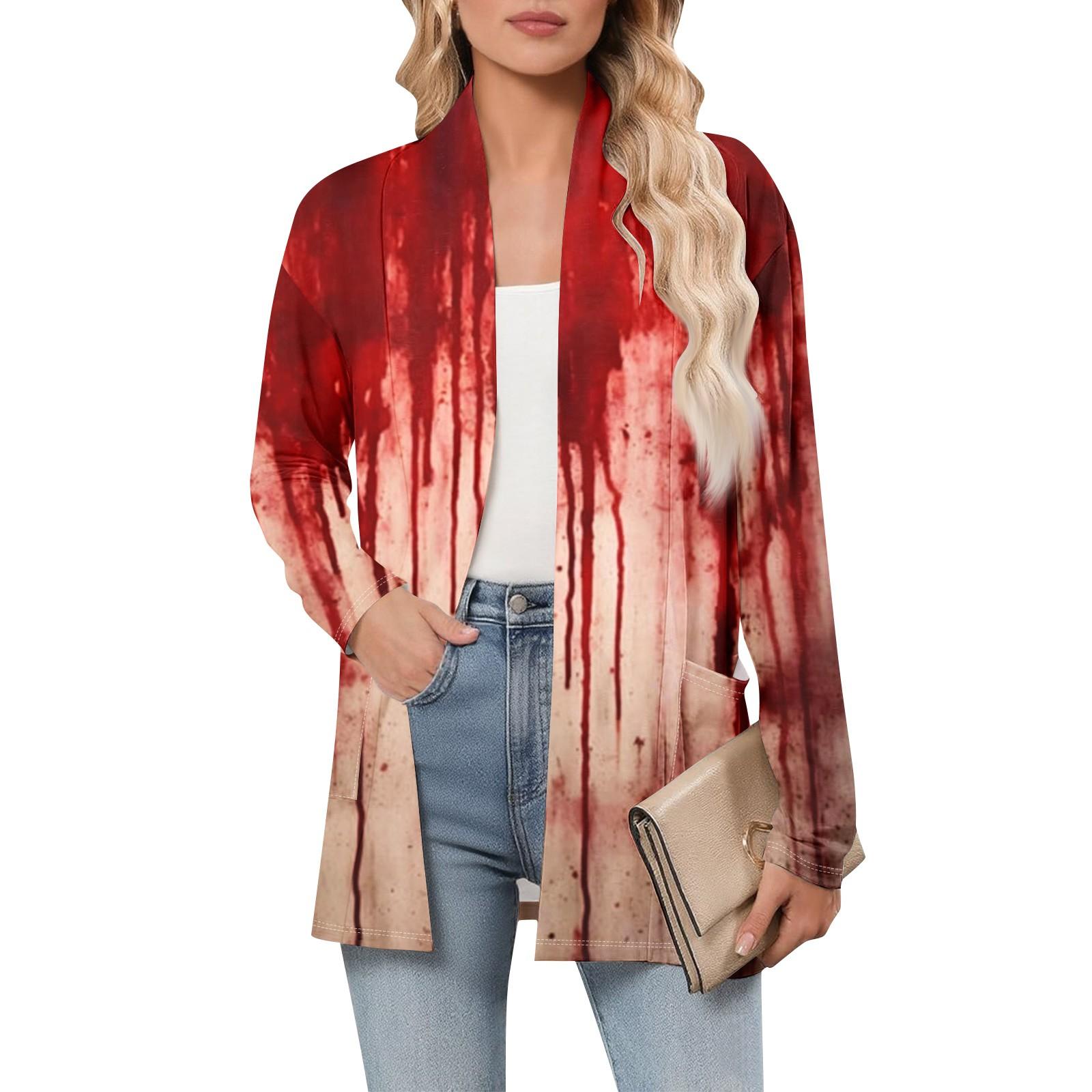 

Women s Long Sleeve Cardigan V Neck Fashion Halloween Printed Shirt Lightweight Casual Loose Thin Cardigans With Pockets M винний