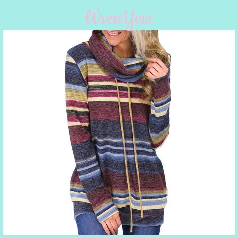 Womens Hoodie Blouse Sweatshirt Long Sleeve Jumper Pullover Striped Top Shirt