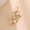 Rhinestone Faux Pearl Musical Note Lapel Brooch Pin