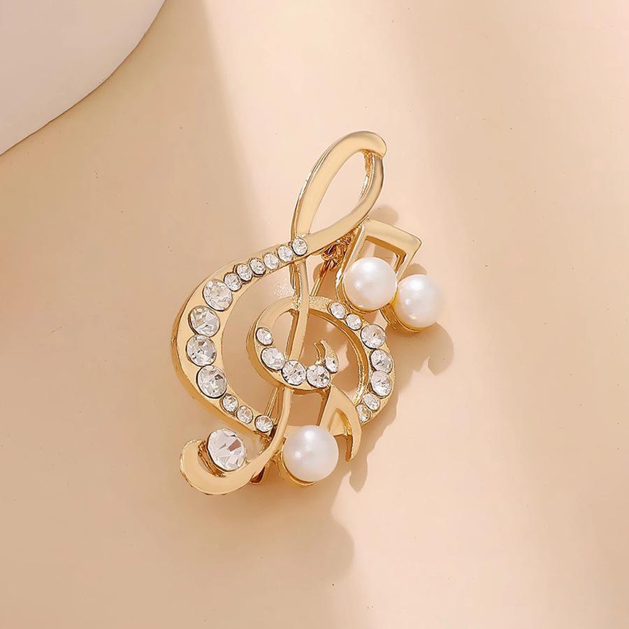 Rhinestone Faux Pearl Musical Note Lapel Brooch Pin