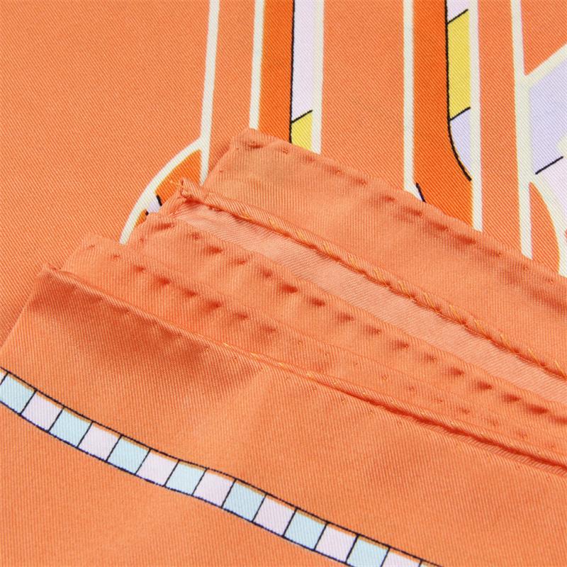 Manual Hand Rolled Twill Silk Scarf Women Horse Print Square Scarves Wraps Echarpes Curled Foulards Femme Bandana Hijabs 90CM