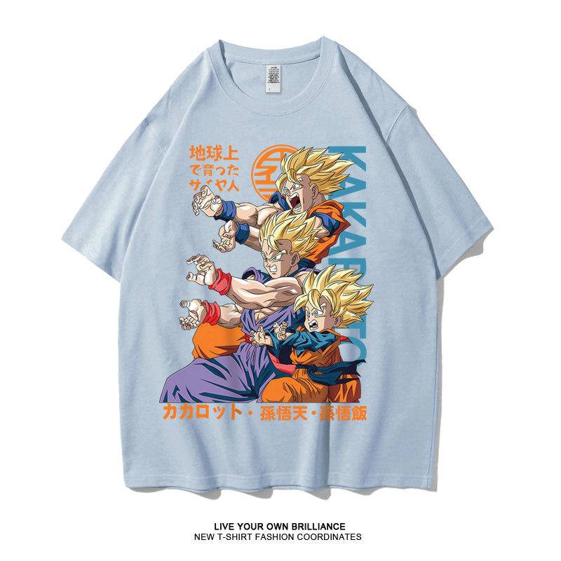 Dragon Ball Tshirt Mens Pure Cotton Casual  Round Neck Tshirt Short Sleeve Clothing Summer Sports Casual Short Sleeve Top