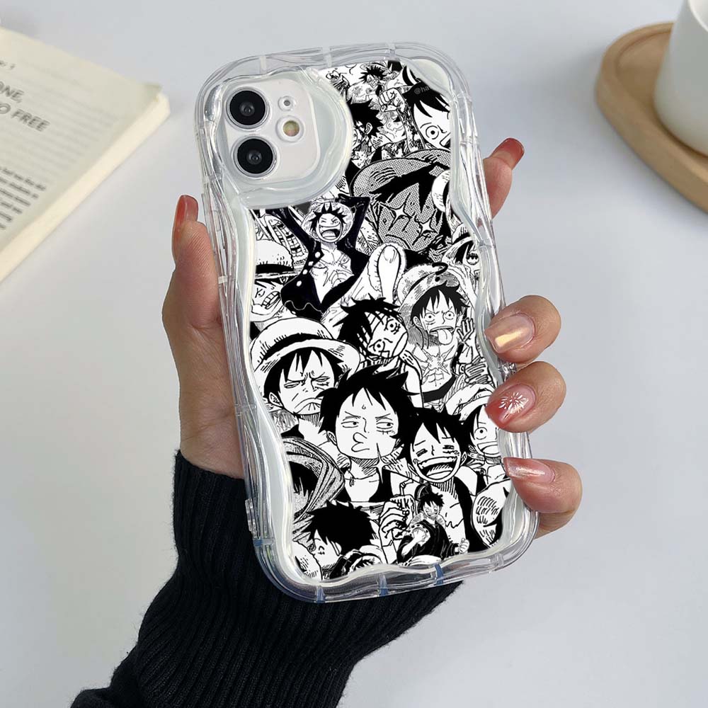 Samsung Galaxy A24 A14 für iPhone 15 Xiaomi Poco X5 Redmi 13C Huawei Honor 90 Handyhüllen A28 One Piece Ruffy Anime exklusive Creme Muster Soft Case
