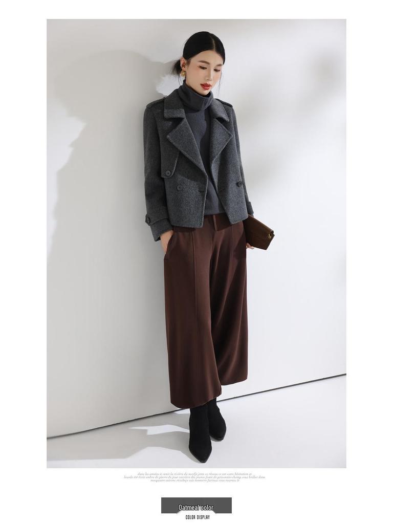 Kleiner vielseitiger doppelseitiger Wollmantel: Kurzer zweireihiger lässiger Anzugkragen schlankmachende Oberbekleidung