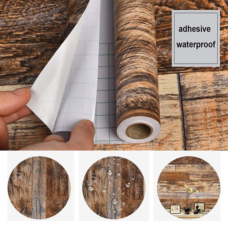 DIY Brown Retro Wood Like Texture Peeling and Pasting Wallpaper Self-adhesive Wood Board Wallpaper Roll Detachable Vinyl Sticker