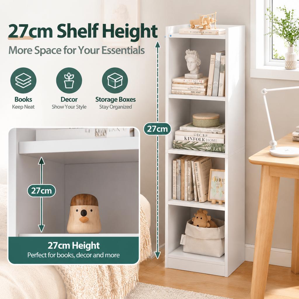 Freestanding Bookshelf Storage Shelf, Warm White, MDF, Full Back Panel, Adjustable Shelves