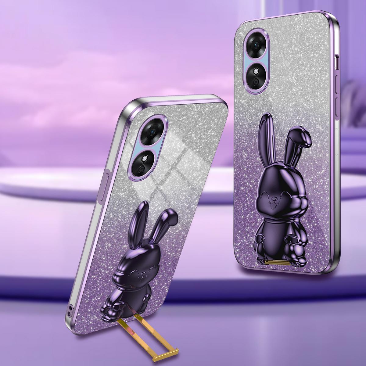 

For Oppo A17 4G Cellphone Case Rabbit Design PC+TPU Cover with Kickstand Purple